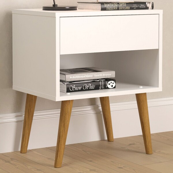 Mesa De Cabeceira Náutico 1 Gaveta Branco/madeirado - Pnr Móv