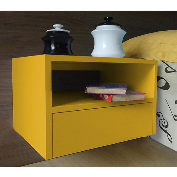 Mesa de Cabeceira Nicho Com Gaveteiro Suspenso - Amarelo Laca