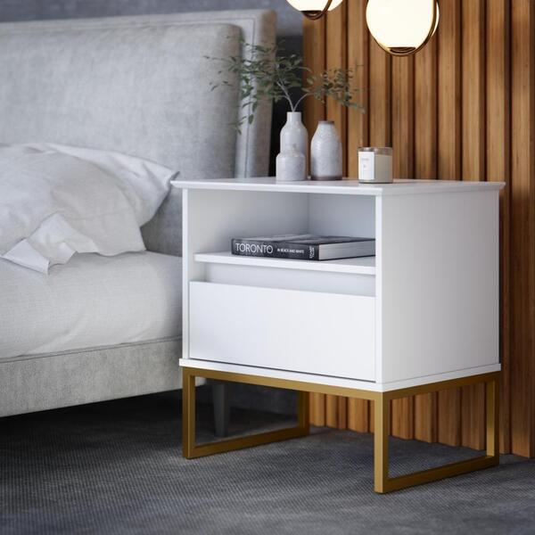 Mesa De Cabeceira Nina Com Nicho 45cm Branco/dourado