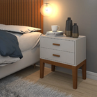 Mesa De Cabeceira Pe De Madeira Maciça 2 Gavetas Moderno Off