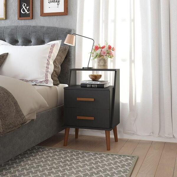 Mesa De Cabeceira Pé De Madeira Oregon - Preto