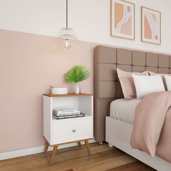 Mesa De Cabeceira Penelope 1 Gv Nogal E Branca