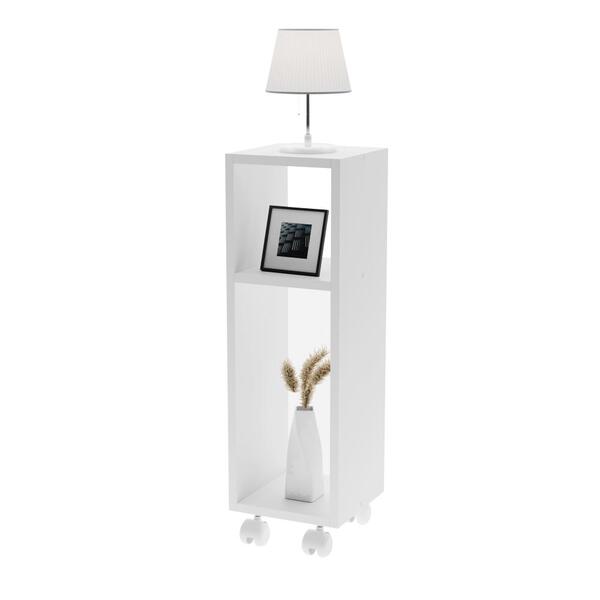 Mesa De Cabeceira Pequena Com Rodinhas 20x20x60cm Branco Quar