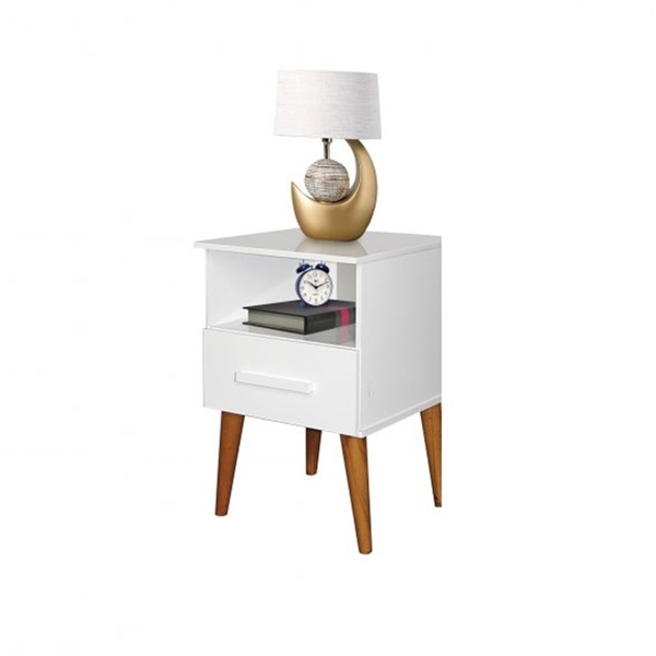 Mesa De Cabeceira Pérola 1 Gaveta Branco – Romar Móveis