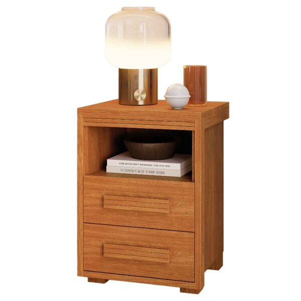Mesa De Cabeceira Pés Madeira 2 Gavetas Tóquio 100% Mdf Nature