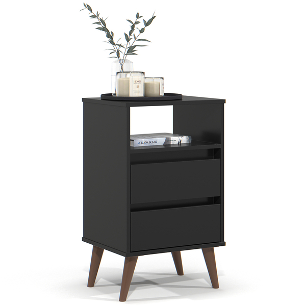 Mesa De Cabeceira Pés Retrô 2 Gavetas 43cm Roma Preto - Ej Mó