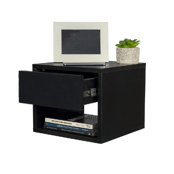 Mesa De Cabeceira Preto Suspensa 40x25cm C/ Gaveta Em Cima