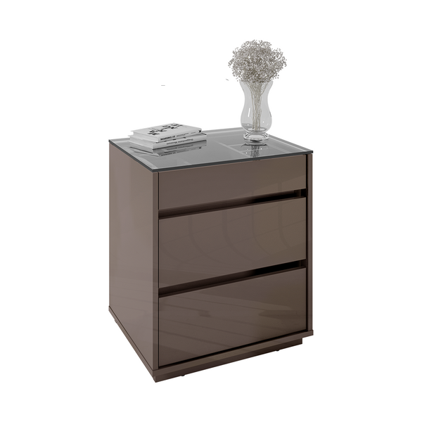 Mesa De Cabeceira Quarto Belize 3 Gavetas E Tampo De Vidro