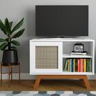 Mesa De Cabeceira Rattan Com Porta Deslizante Branco Ofertamo