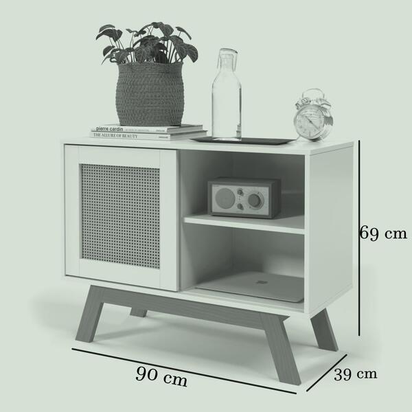 Mesa De Cabeceira Rattan Com Porta Deslizante Preto Ofertamo
