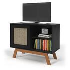 Mesa De Cabeceira Rattan Com Porta Deslizante Preto Ofertamo