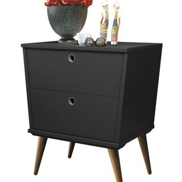 Mesa De Cabeceira Retrô 02 Gavetas Dream Preto Fosco - Edn Mó