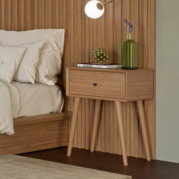 Mesa De Cabeceira Retrô 1 Gaveta 100% Mdf   Freijó/madeirado