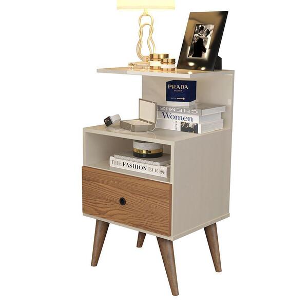 Mesa De Cabeceira Retrô 1 Gaveta Cor: Offwhite Madeirado