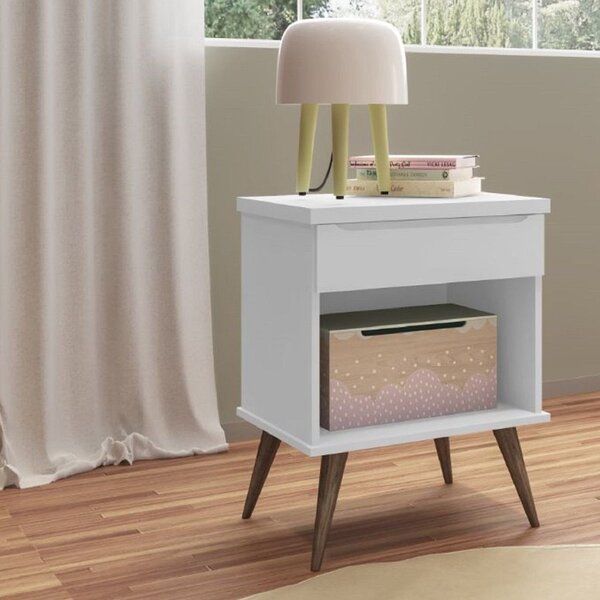 Mesa De Cabeceira Retrô 1 Gaveta E Nicho Melinda Branco Branco