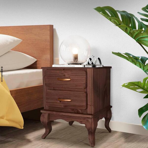 Mesa De Cabeceira Retro 2 Gavetas Imbuia Shop Jm