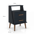 Mesa De Cabeceira Retrô 2 Gavetas Pés Palito Arizona  Preto