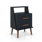 Mesa De Cabeceira Retrô 2 Gavetas Pés Palito Arizona  Preto