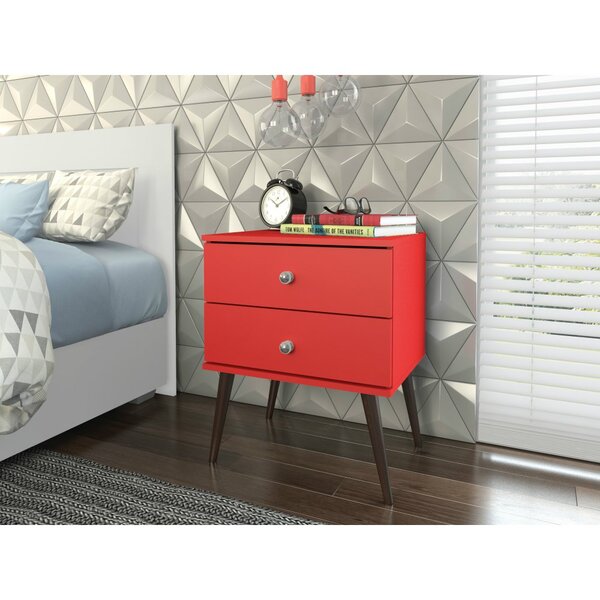 Mesa De Cabeceira Retro 2 Gavetas - Vermelho - Movelbento