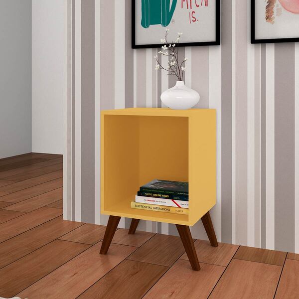 Mesa De Cabeceira Retrô 40 X 57 Cm Pés Palito Mdp Amarelo - C