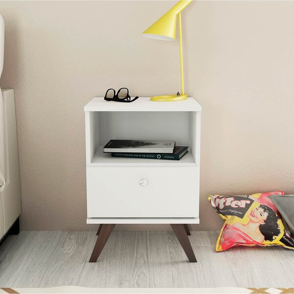 Mesa De Cabeceira Retrô 40 X 58 Cm Gaveta Mdp Branco - Clickl