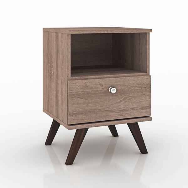 Mesa De Cabeceira Retrô 40 X 58 X 38 Cm Gaveta Nicho Mdp Rúst