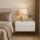 Mesa De Cabeceira Retrô Alto Padrão Com 2 Gavetas Base Cobre