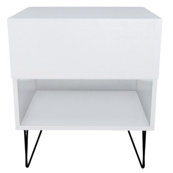 Mesa De Cabeceira Retrô Branca Hairpin Legs Gaveta Superior 1