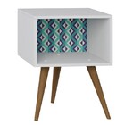 Mesa de Cabeceira Retrô Com Pés Palito - Branco/azul