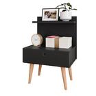 Mesa De Cabeceira Retrô Com Prateleira E Gaveta Nina - Preto