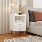 Mesa De Cabeceira Retrô Pés Palito Em Madeira Maciça 2 Gaveta