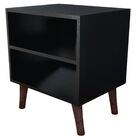 Mesa De Cabeceira Retrô Preta Pés Palito 2 Prateleiras 100% M