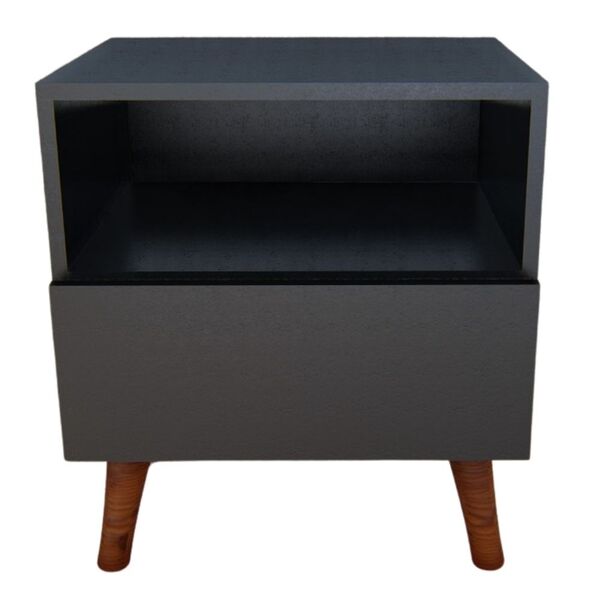 Mesa De Cabeceira Retrô Preta Pés Palito Gaveta Inferior 100%