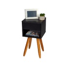 Mesa De Cabeceira Retrô Preto 30x60cm C/ Pé Palito Castanho