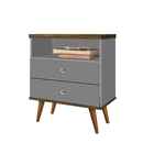 Mesa De Cabeceira Retrô Status 2 Gavetas Cinza Com Jequitiba