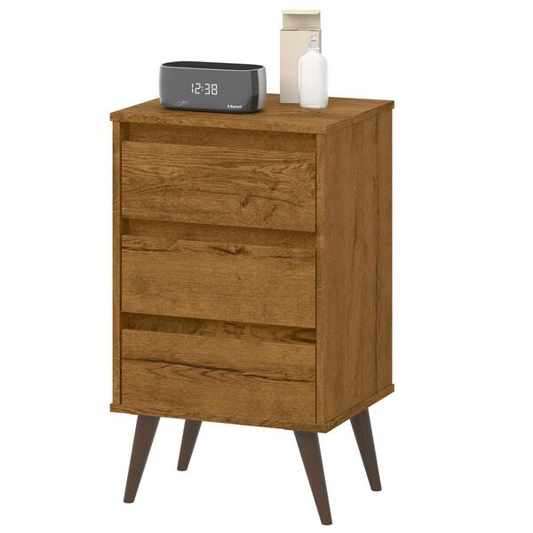 Mesa De Cabeceira Retrô Wood 3 Gavetas Organizadoras Pés Pali