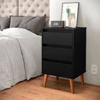 Mesa De Cabeceira Retrô Wood Com 3 Gavetas Pés Retrô Preta