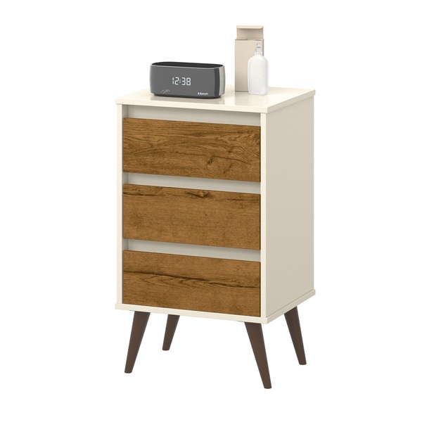 Mesa De Cabeceira Retro Wood Off White/Freijó – Ej Móveis