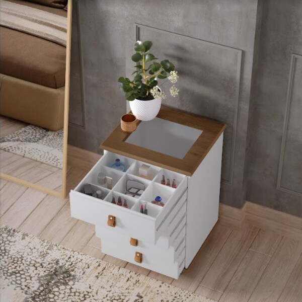 Mesa De Cabeceira Rossi Com 4 Gavetas E Porta Joias Amêndoa