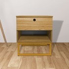 Mesa De Cabeceira Slim C/ Puxador Freijó Base Metálica Dourad