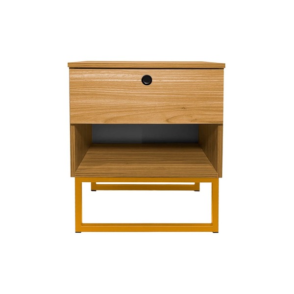 Mesa De Cabeceira Slim C/ Puxador Freijó Base Metálica Dourad