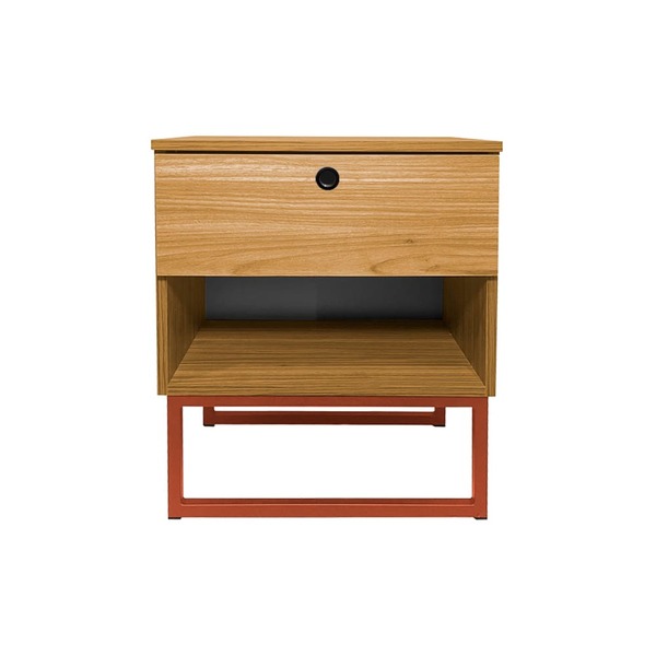 Mesa De Cabeceira Slim Freijó C/ Puxador Base Metálica Cobre