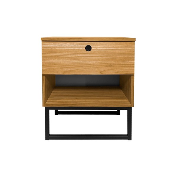 Mesa De Cabeceira Slim Freijó C/ Puxador Base Preta - Vallisa