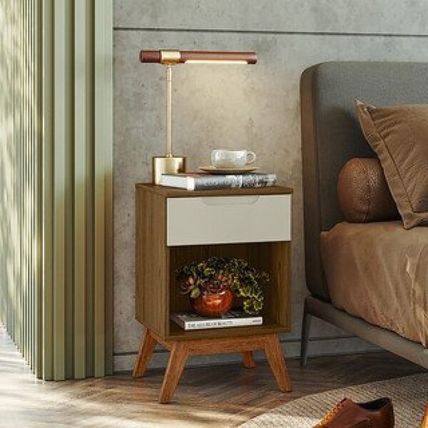 Mesa De Cabeceira Solteiro Retrô 1 Gaveta Alpi Preto/naturalle