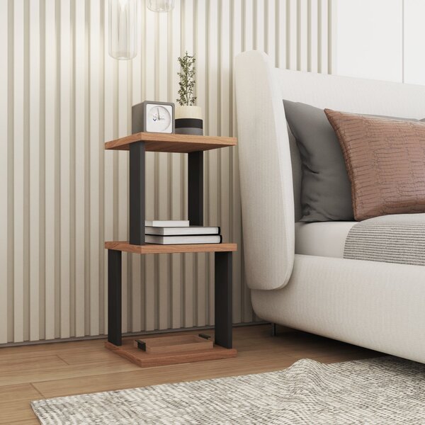 Mesa De Cabeceira Spin360 Branco Fosco/metalon Champagne