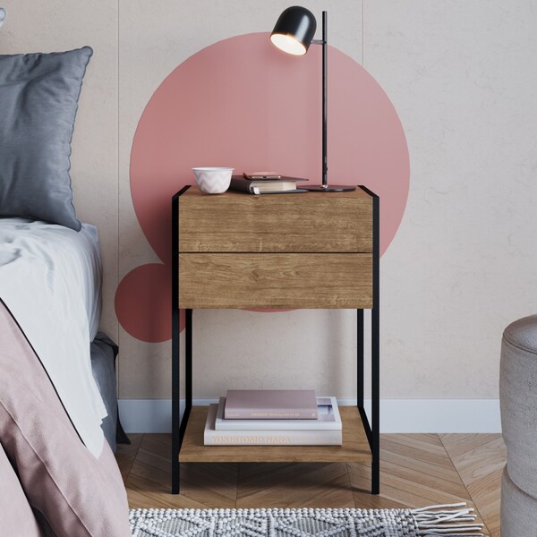 Mesa De Cabeceira Steel Quadra 2 Gavetas 1 Prateleira Vermont