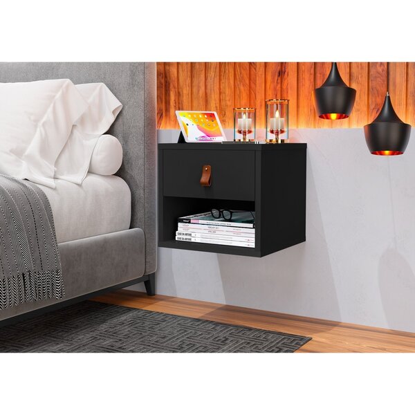 Mesa De Cabeceira Suspensa 1 Gaveta Julia Yescasa Preto