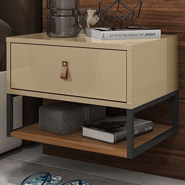 Mesa De Cabeceira Suspensa Sigma 1 Gaveta Champagne/cedro - C