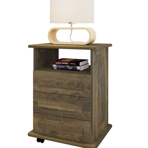 Mesa De Cabeceira Turim 3 Gavetas Amadeirado - Rv Móveis