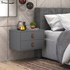 Mesa De Cabeceira Unic 45 Cinza Pux Couro 2 Gavetas